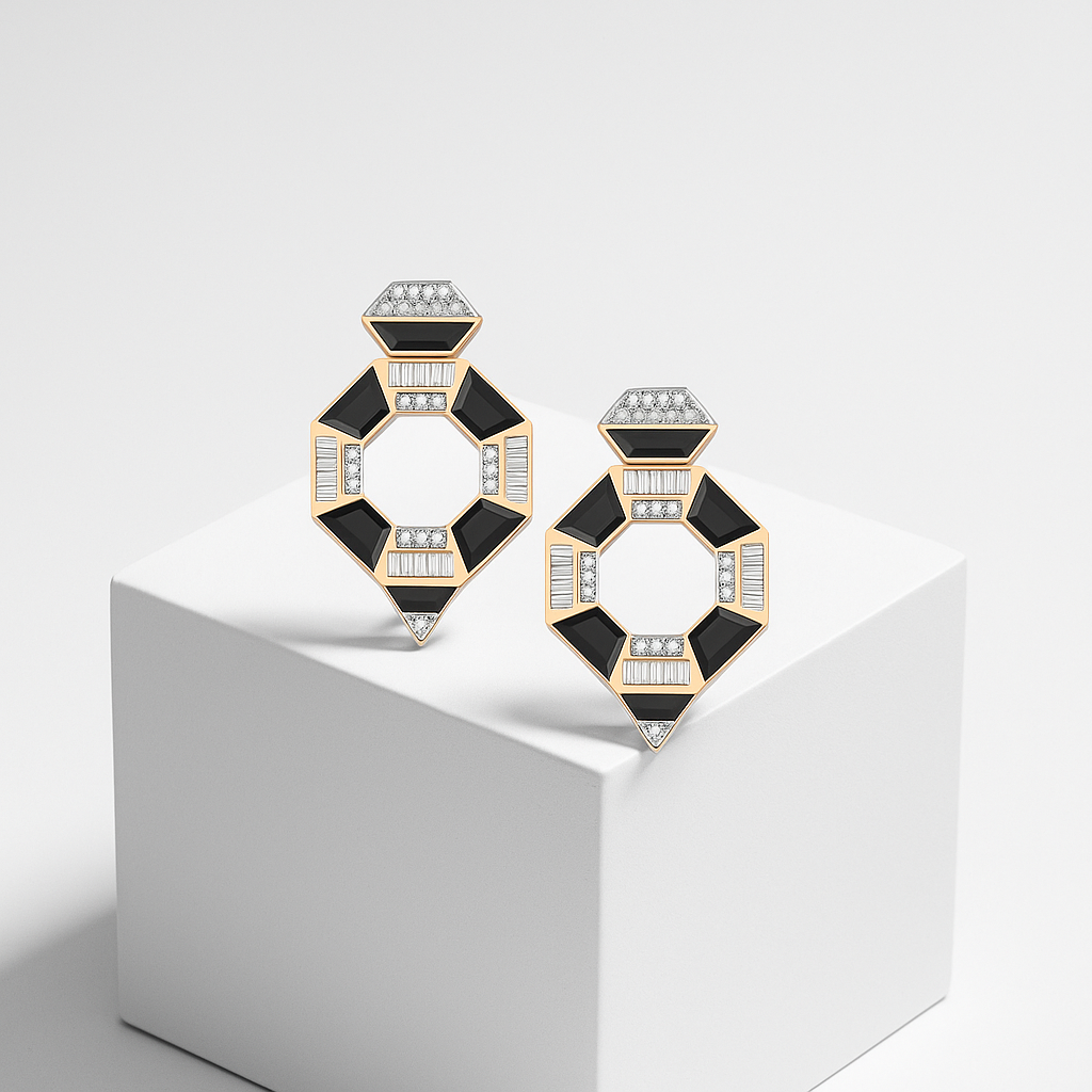 Black Deco Émeraude Küpe