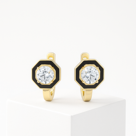 Black Lined Octagem Küpe